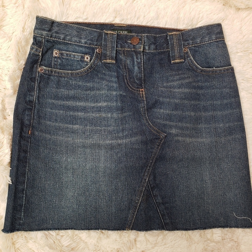 J Crew factory frayed denim mini skirt size 27.